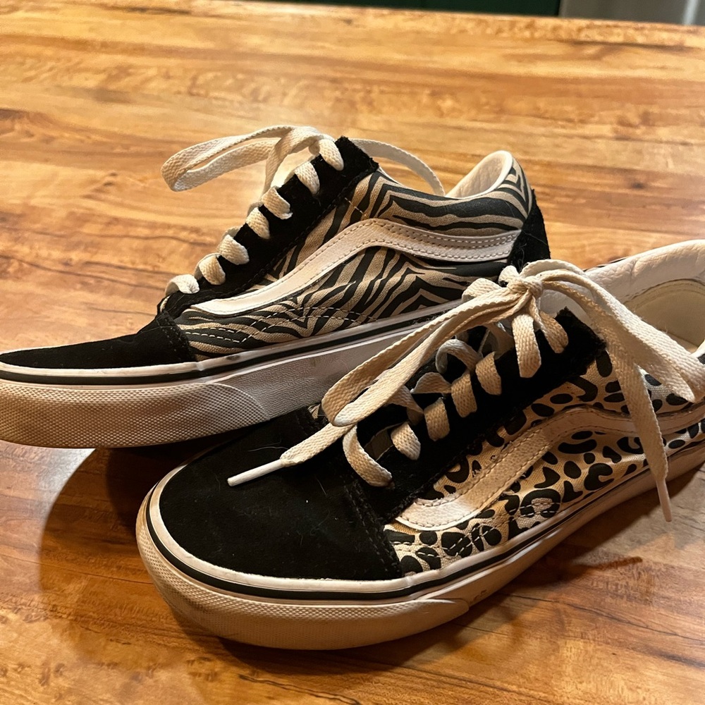 Vans Black and Cream Wild Print Sneakers